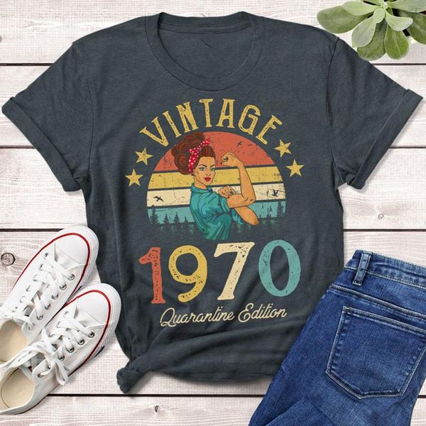 

women's t-shirt vintage quarantine edition 50 years old 50th birthday gift idea women mom wife daughter funny retro tshirt, White