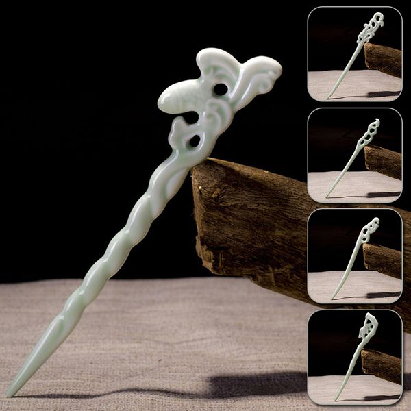 

new vintage handmade ceramic hairpin chinese style hair sticks pins ethnic flower hair fork clips headwear wedding hair jewelry, Silver