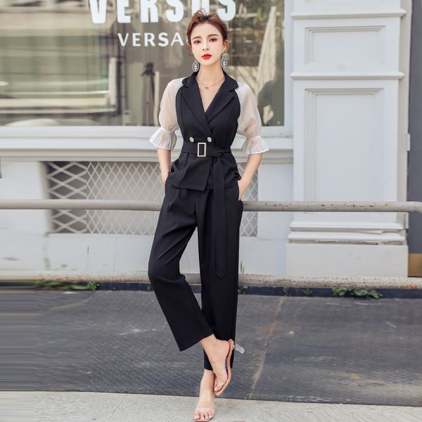

shorts elegant summer lady's suits 2 piece define women chiffon half sleeve shredded blazer jacket + high waist long pants outfits fzxj, White;black
