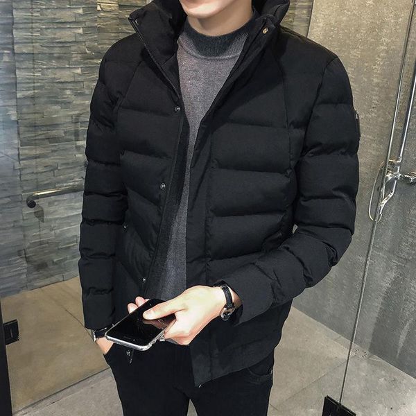 

men's down & parkas thickened thermal cotton clothes and leisure korean jacket with collar in 2021, Black