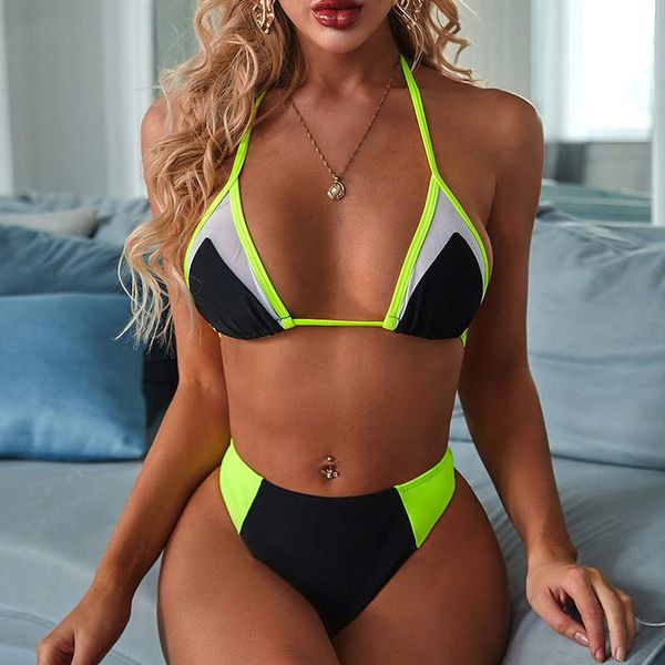 

summer biquini 2021 women neon mesh patchwork bra and panty beach wear lingerie woman 2 piece swimsuit bathing suit one-piece suits