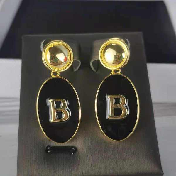 

70% off paris new letter black oval earrings women's net red long fashion niche, Golden;silver