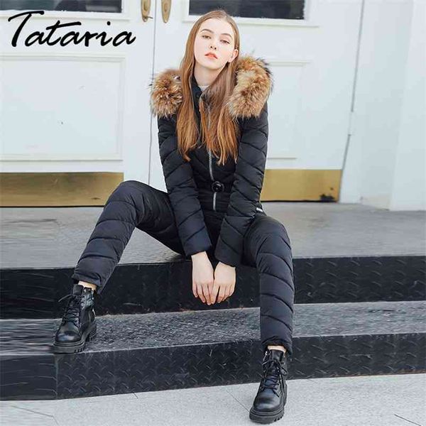 Tataria Женские лыжные комбинезоны женщины зимние теплые комбинезоны с капюшоном Parkas Toolen Toughwear Tracksuits 210514