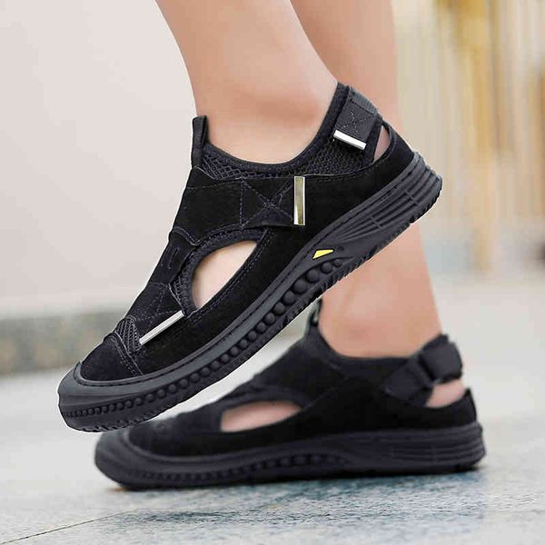

slippers 2021 summer men sandals breathable holes beach outdoor shoes soft sneakers man comfortable light casual qf7h, Black