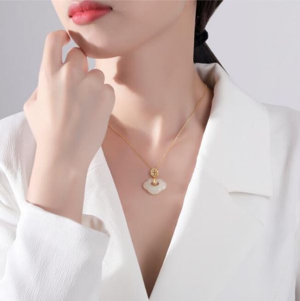 

pendant necklaces 925 sterling silver natural hetian jade wanfu longevity lock fortune bag