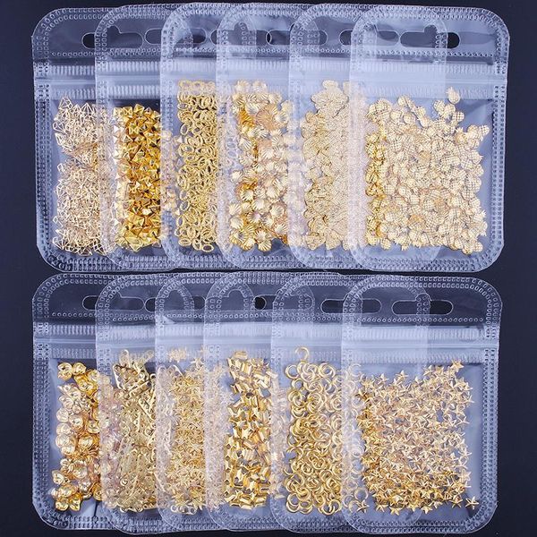 

500-200pcs/pack nail metal rivets charms 3d art accessory star + moon multi-size 31-shape studs diy decorations, Silver;gold