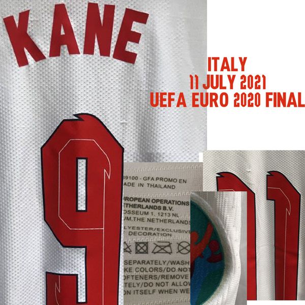 Collezionabile 2021 EUR Partita finale Indossato Problema del giocatore Shaw Kane Sterling Foden Personalizzato Qualsiasi nome Numero con etichetta di lavaggio Distintivo di patch di calcio