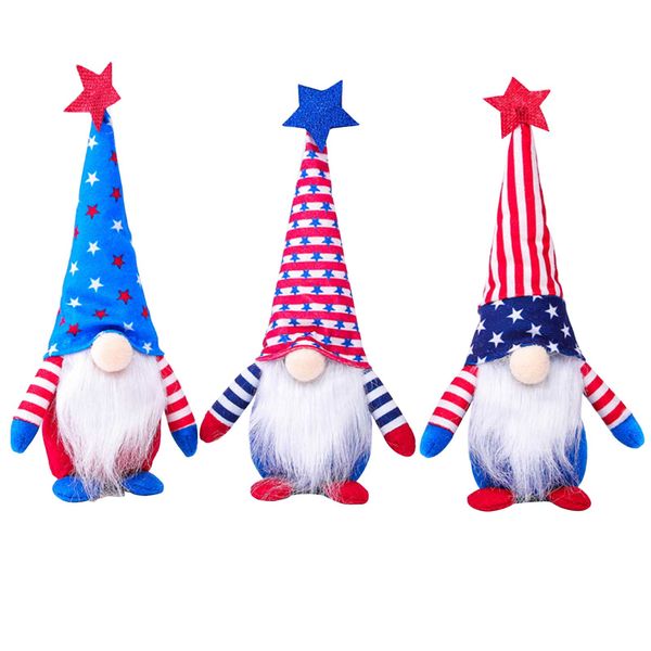Decorazione del Giorno dell'Indipendenza Peluche Gnomo Bambola Americana a strisce con stampa di stelle Cappello Nano Tomte Giocattolo in piedi
