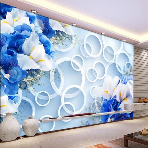 

wallpapers tv background wall 3d flower wallpaper non-woven mural living room large blue fantasy fashion