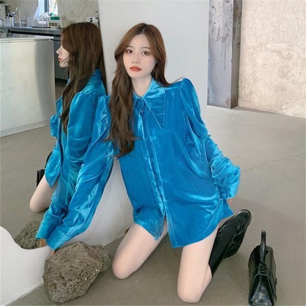 

women's blouses & shirts 2021 autumn and winter loose slimming shirt lapel french temperament corduroy top, White