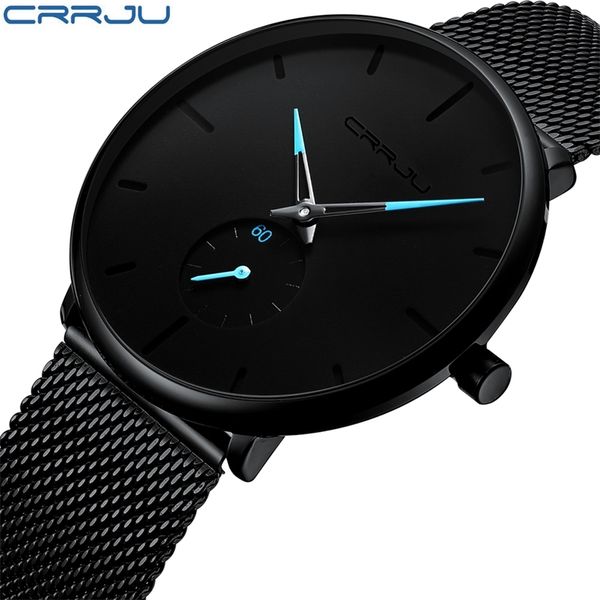 

crrju fashion mens watches brand luxury quartz watch men casual slim mesh steel waterproof sport watch relogio masculino 210804, Slivery;brown