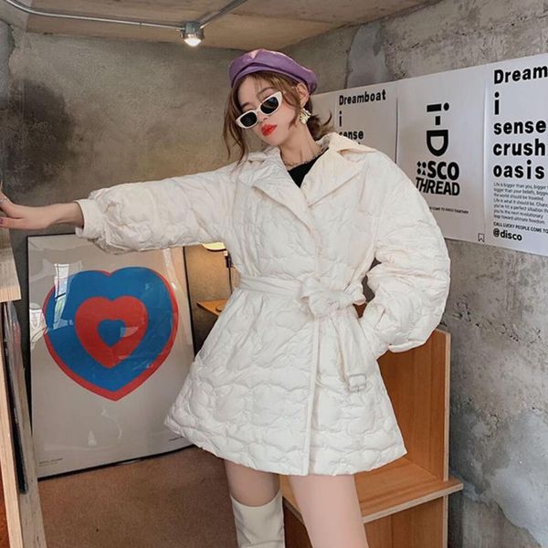 

women's down & parkas 2021 minimalist winter warm designed sashes female coat turndown collar outerwear oversize, Black