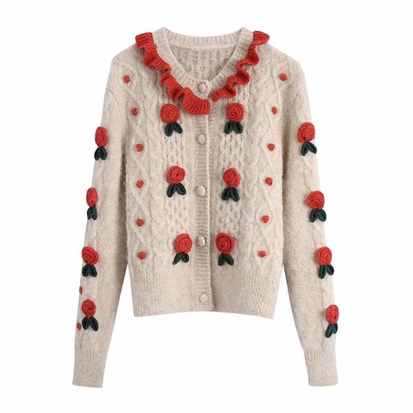 

women autumn winter vintage cashmere sweaters floral cardigans long sleeve knitted female fashion street sweater outerwear 210513, White;black