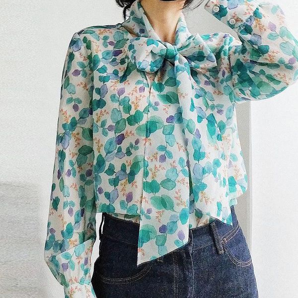 

women's blouses & shirts 2021 spring summer max m**a silk long sleeve bow ribbon acetate shirt women print casual clothes elegant ladie, White