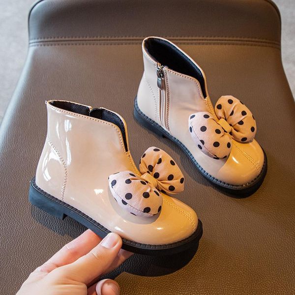 

flat shoes girls polka dot bowknot princess leather boots 2021 fall/winter korean girl bright big boy western-style list, Black;grey