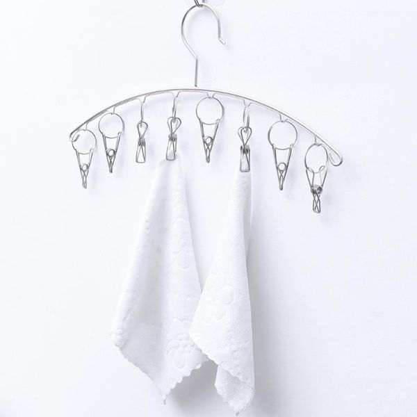 

2pcs stainless steel laundry hanger 8 clips drying rack arch coat for clothes towels diaper socks hangers & racks