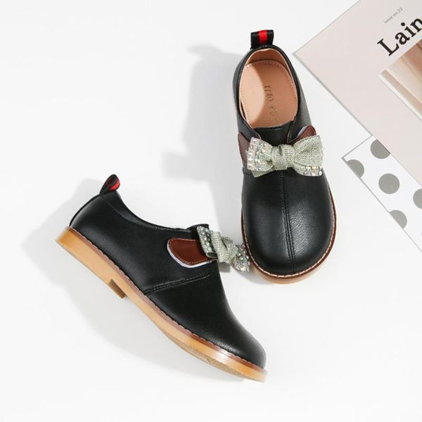 

flat shoes little girls kids leather fall rhinestone bow toddler solid black halloween party flower birthday 3t 4t, Black;grey