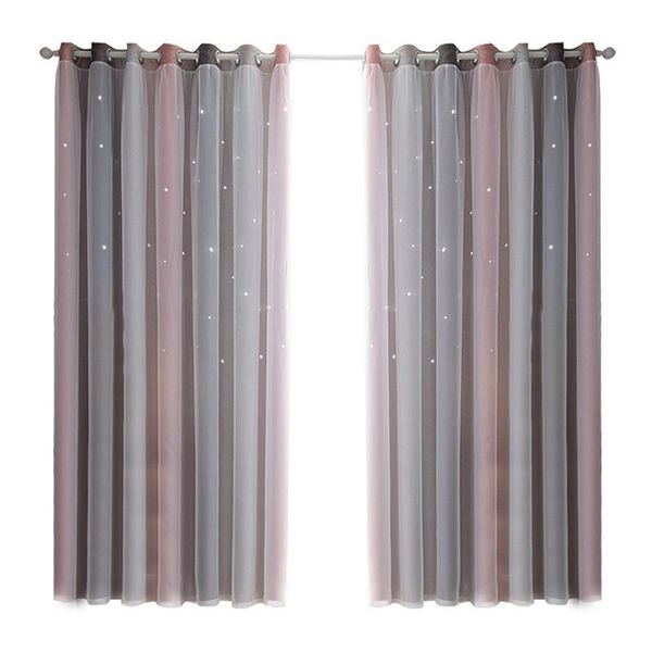

curtain & drapes 1pc window for princess room blinds stitched with white voilehollow star pink blackout curtains living bedroom