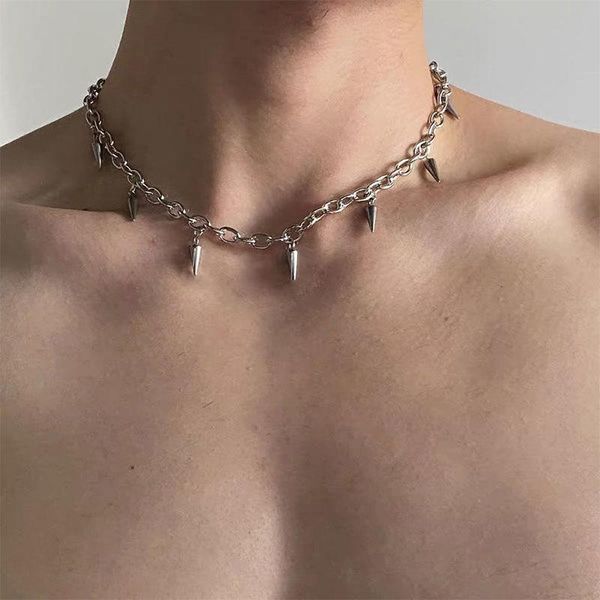 

chokers spike choker charms necklace hippop rock titanium steel link chain for men women jewelry, Golden;silver