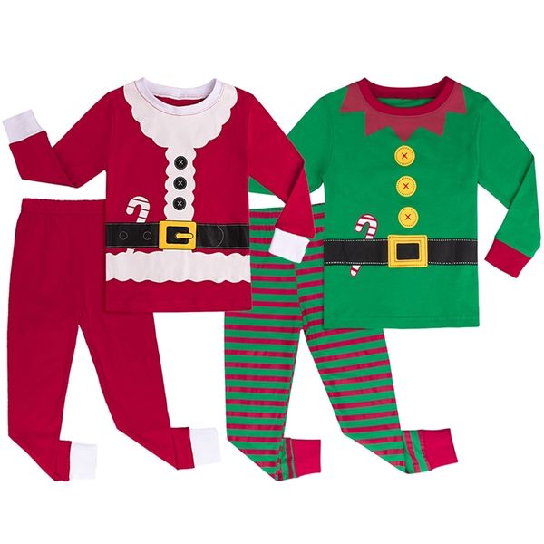 Noel Pijama Setleri Bebek Çocuk Boys Kızlar için Noel Pijama Çocuk Noel Baba Pijama Çocuklar Yeşil Elf PJS 211130