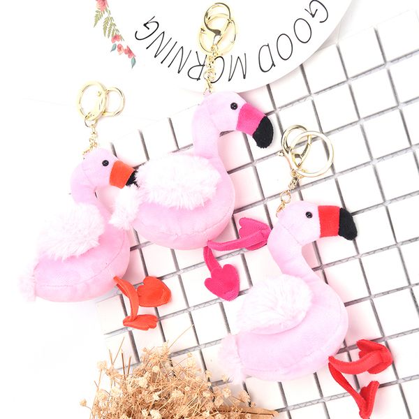 

pink flamingo key chain ring nice purse keychain key holder fashion women bag charm handbag car pendant accessories gift, Silver