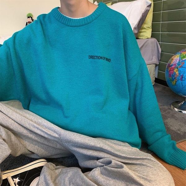 

men's sweaters pr 13 colors simple sweater men 2021 autumn winter hong kong style loose and casual streetwear o-neck knitted, White;black