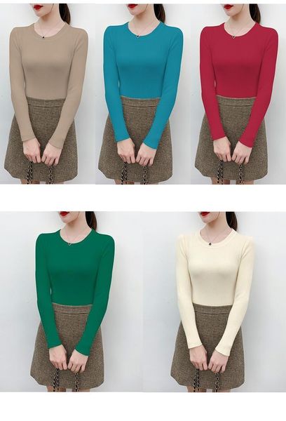 

women's sweaters autumn winter classic long sleeve round neck solid color casual tunic pullover knitted slim, White;black