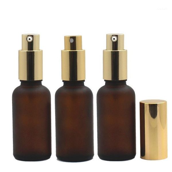 

storage bottles & jars gold spray lotion pump empty brown frost glass packaging bottle essential oil vials container 5ml 10ml 15ml 20ml 30ml