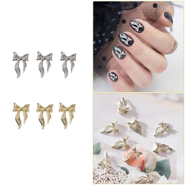 

nail art decorations 100pcs 3d bow charms tie design slices rhinestone alloy decals decoratio diy, Silver;gold