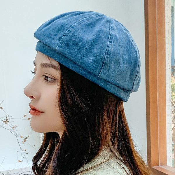 

washed denim beret women's spring fashion casual versatile summer octagonal hat painter's hat, Blue;gray