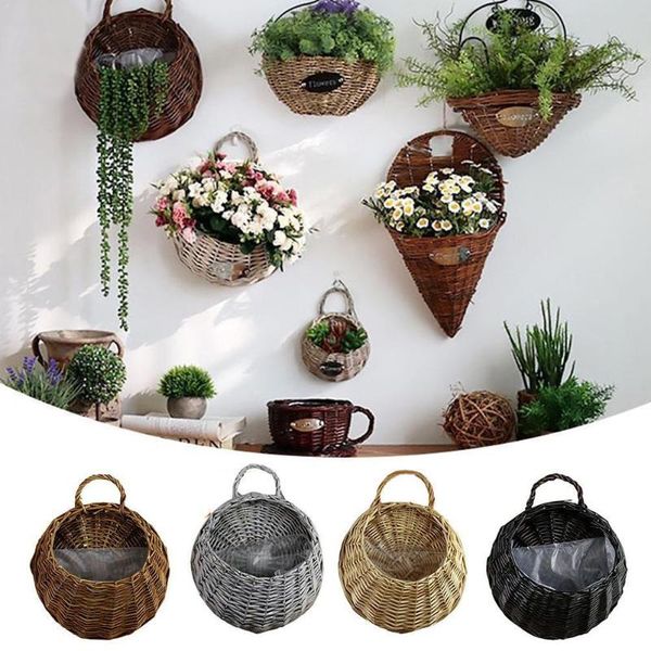 

planters & pots garden wall-mounted flower basket large size handmade hanging rustic pot nest a7r1 wicker rattan birds q3v3