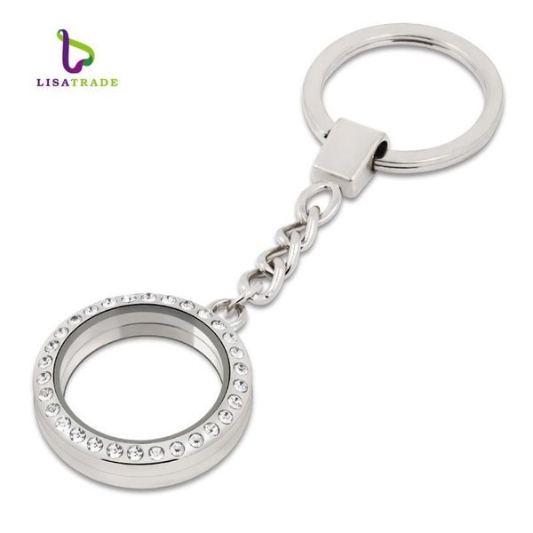 

round living memory locket keychain magnetic glass po floating charm keychains zinc alloy+rhinestone lsfk01*5, Silver