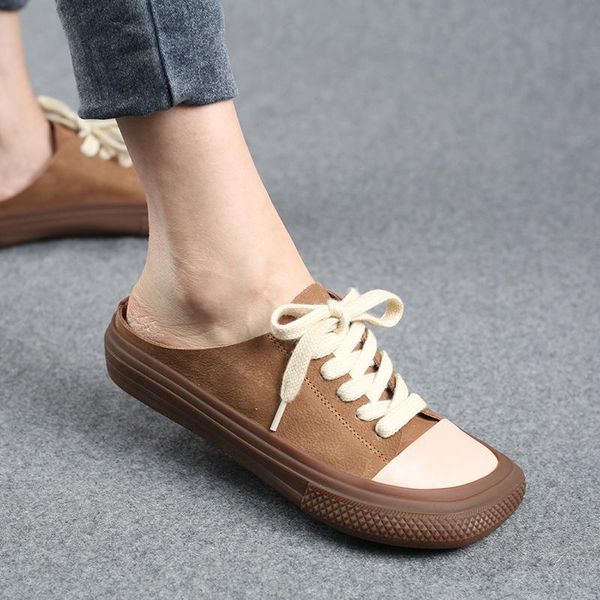 

slippers tilocow wrap toe cow leather slipper for women 2021 sewing street style ladies shoes woman soft bottom casual outside footwear, Black
