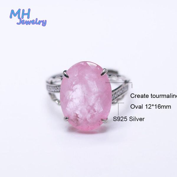 

cluster rings mh created pink tourmaline gemstone adjustable ring real 925 sterling silver women fine jewelry party wedding engagement gift, Golden;silver