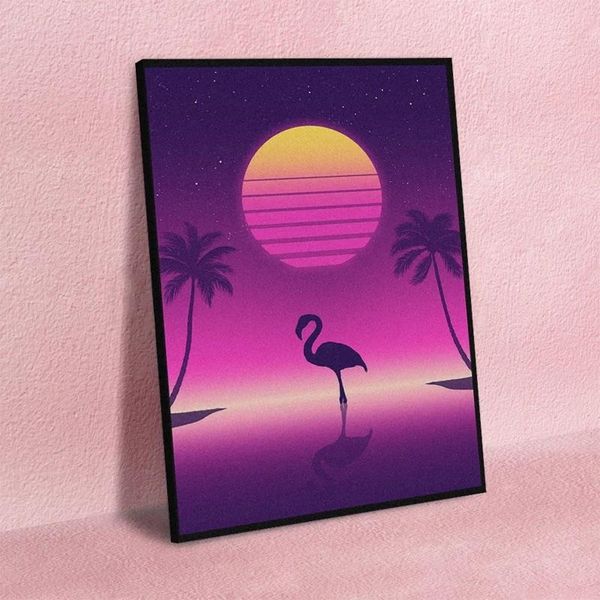 

paintings canvas print painting wall flamingo retrowave synthwave 80s art posters modular cuadros home decor picture living room no frame