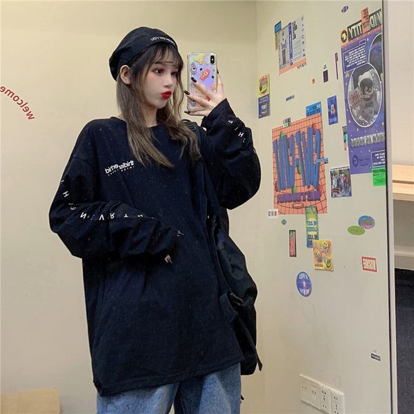 

2021 new women's long sleeve t-shirt, single, oversize, harajuku, kawaii, white, black, autumn 2qnx