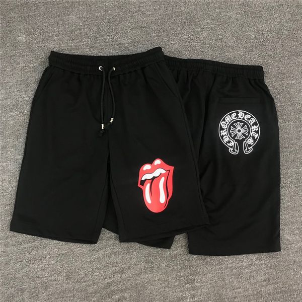 

chrome chao brand hearts croxin horseshoe tongue sanskrit letter print men's and women's sports shorts, White;black