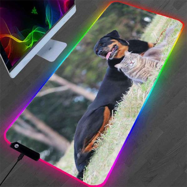 

mouse pads & wrist rests rgb pad large kitten and dog animal cute game desk notebook keyboard non-slip rubber led light backlit anime carpet