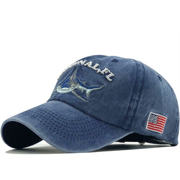 

ball cap fishing, water washing, embroidered shark baseball, Blue;gray