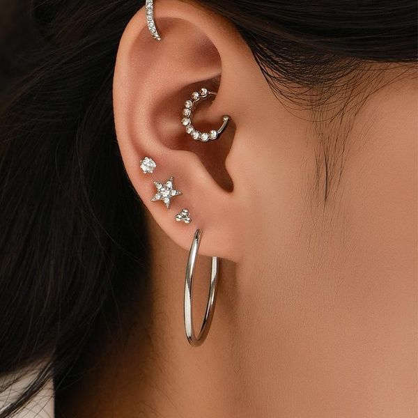 Hoop Huggie 6 Teile/satz Asia Shinning Modeschmuck Fünfzackigen Stern Ohrringe Luxus Gold Für Frauen Strass Tropfen