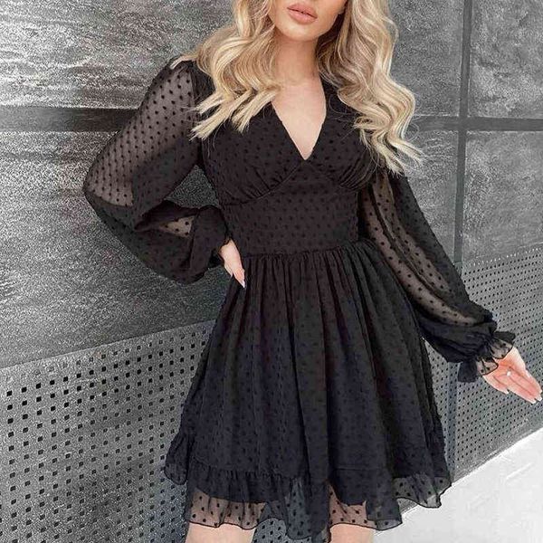 

casual slim pleated dress summer new women fashion v neck high waist dress lady patchwork mesh long sleeve party club dress y1204, Black;gray
