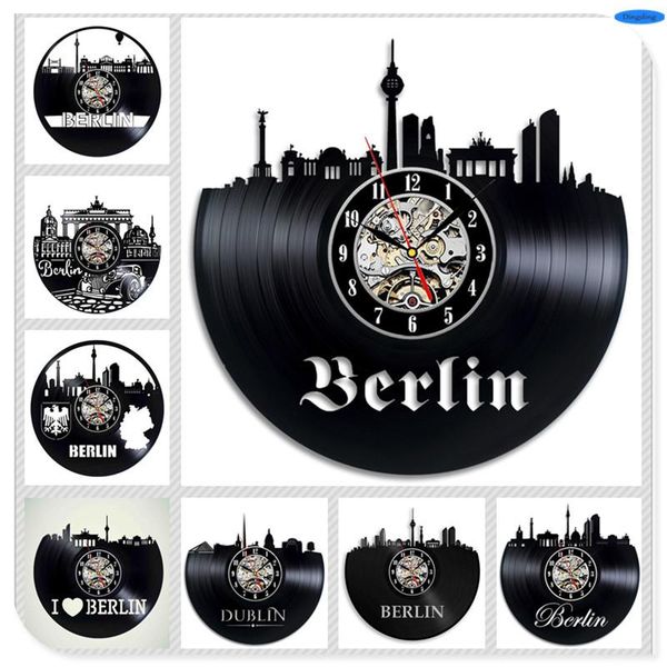 

wall clocks germany berlin design black record 3d clock 12 inch modern sticker quartz for home decoration