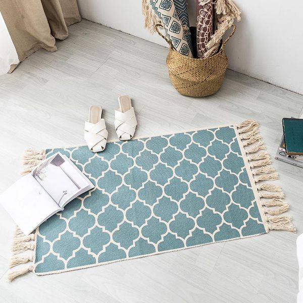 

carpets 60*90cm retro bohemian hand woven cotton linen tassel bedside rug geometric floor mat living rooms bedrooms bath