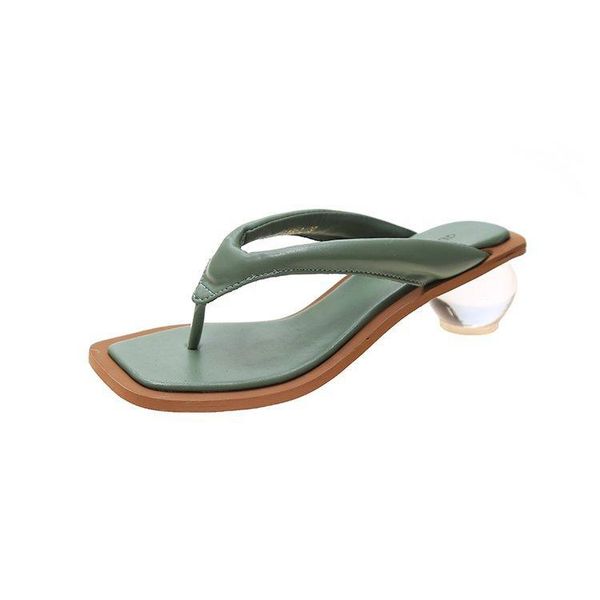 

slippers flip flop women's wear 2021 summer fairy style mid heel high clip foot sandal with profiled, Black