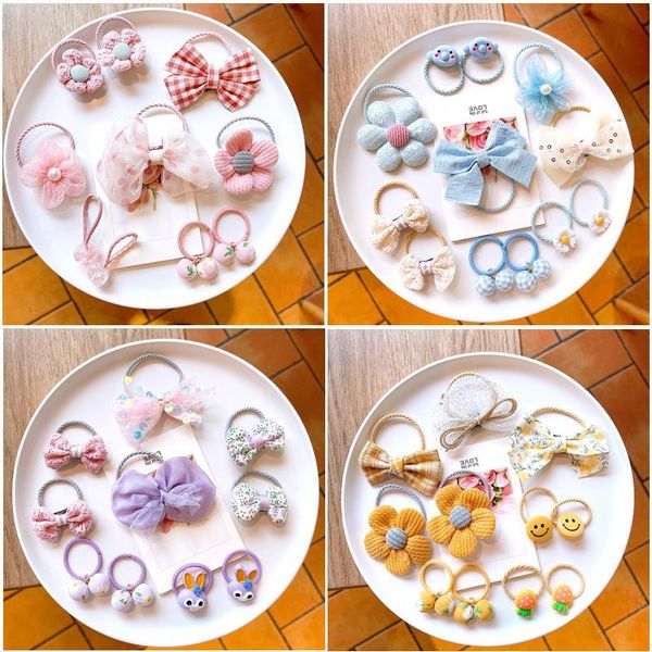 

hair accessories korean cute children's baby rubber band set cartoon rope fabric bow small tie babies and toddlers, Slivery;white