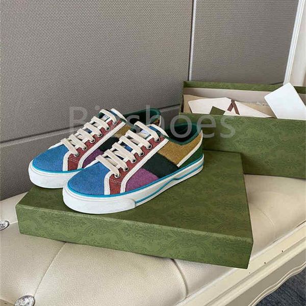 Tennis 1977 Mehrfarbiger Low-Top-Schuh Helle Farben Canvas Casual Sneakers Grüne und rote Web-Schnürschuhe Vintage Luxurys Schuhe