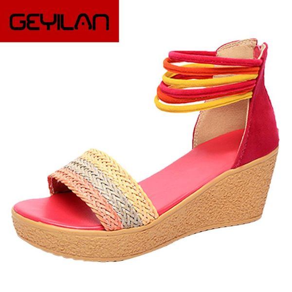 

women's wedges sandals outside summer ladies shoes back zipper thick bottomed open toe, Black