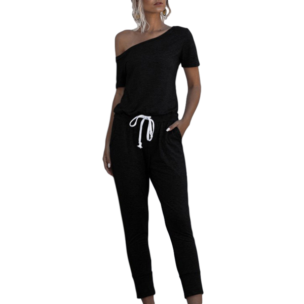 

knitted jumpsuit women one shoulder 2021 autumn casual bodysuit solid short sleeve romper fall girl soft clothing women's jumpsuits & r, Black;white