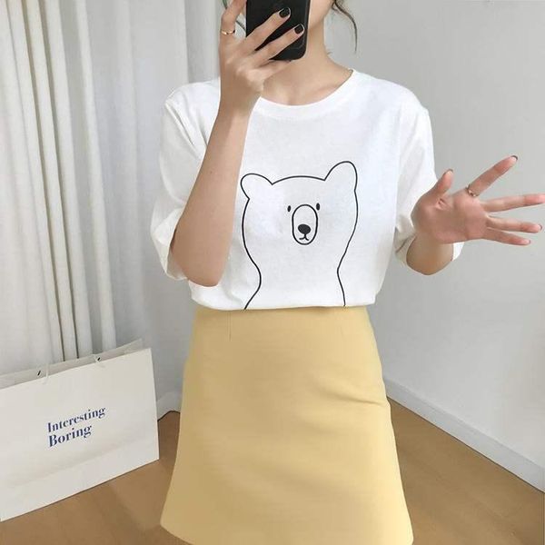 

cute cartoon bear cotton women t-shirt summer short sleeve female t shirt spring white o-neck tees 100% women's