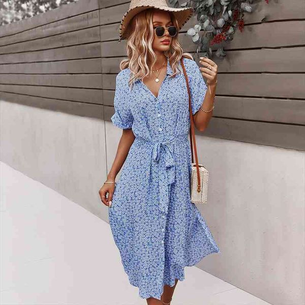 

spring floral print casual womens dresses v neck short sleeve button for woman summer boho holiday style vestidos, Black;gray
